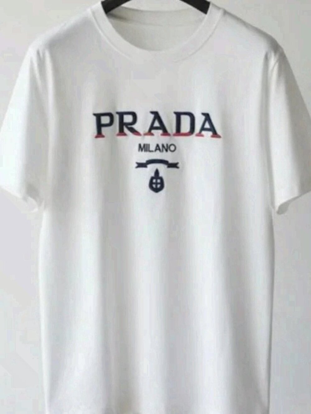 Prada Milano Crest Logo White Cotton Short Sleeve T-Shirt